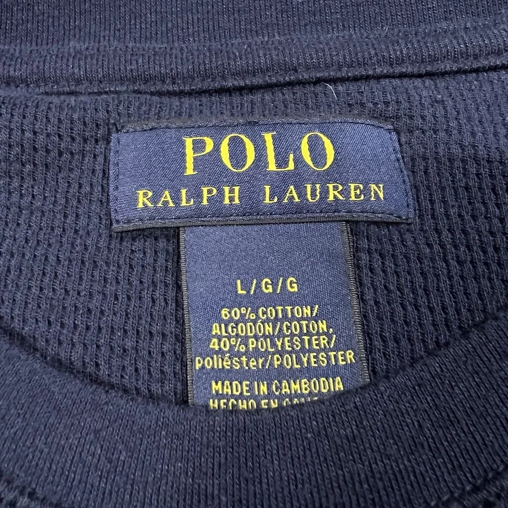 Polo Ralph Lauren Shirt Mens L Blue Waffle Knit Thermal Preppy Long Sleeve